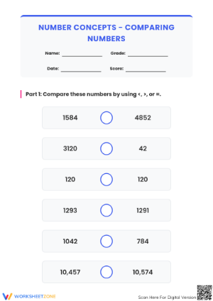Grade 4 Comparing Numbers — Printable No-Prep Worksheet