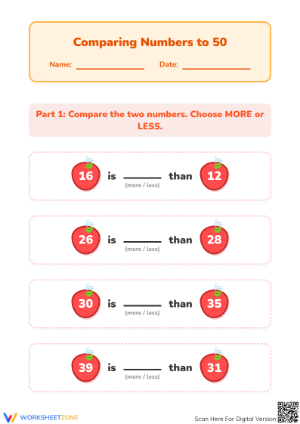 Comparing Numbers to 50