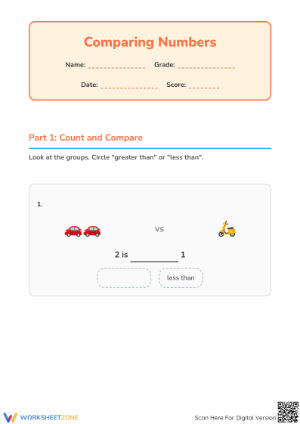 Printable Number Comparison Worksheet | Grade 1 Math