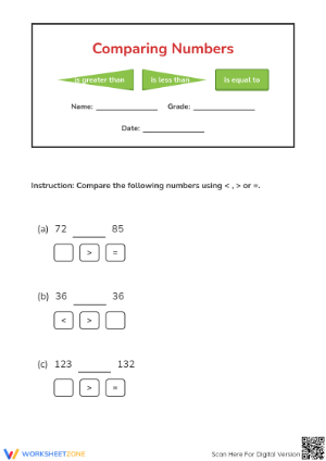 Printable Comparing Numbers Worksheet | Grade 2 Math