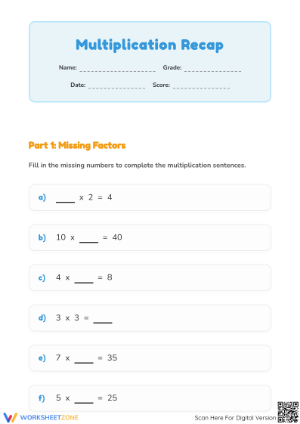 Grade 3 Multiplication — Printable No-Prep Worksheet