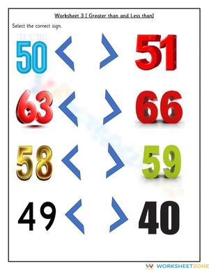 Comparing Numbers Greater Than And Less Than Worksheet