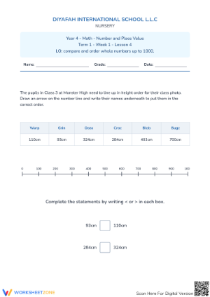 Printable Comparing Numbers Worksheet | Grade 4 Math
