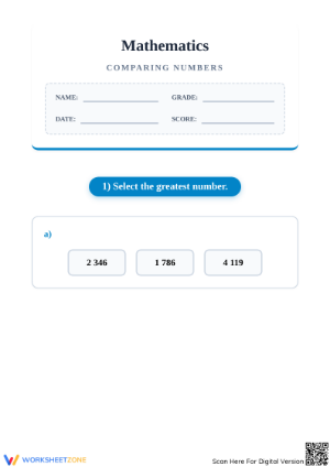Grade 4 Comparing Numbers — Printable No-Prep Worksheet