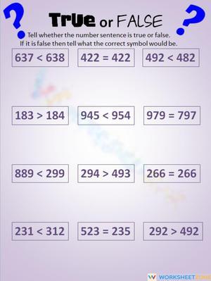 True or False Comparing numbers