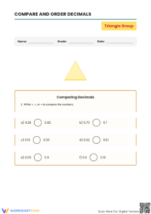 Printable Comparing Decimals Worksheet | Grade 4 Math