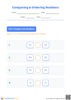 Printable Comparing Numbers Worksheet | Grade 1 Math