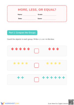 Kindergarten Comparison — Printable No-Prep Worksheet
