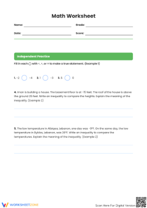Printable Comparing Integers Worksheet | Grade 6 Math