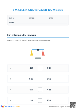 Grade 4 Comparing Numbers — Printable No-Prep Worksheet