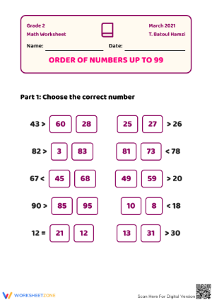 Printable Comparing Numbers Worksheet | Grade 2 Math