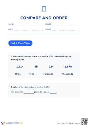Compare and Order Numbers Worksheet | Essential Grade 3