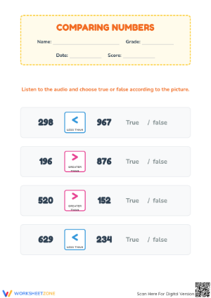 Printable Comparing Numbers Worksheet | Grade 1 Math