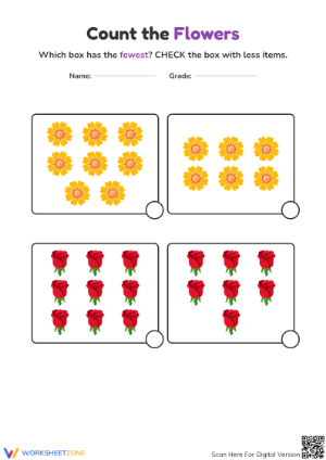 Printable Grade K Fewer Number Comparison Worksheet