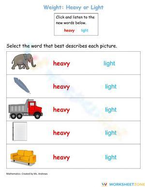 Science Worksheet: Heavy or Light