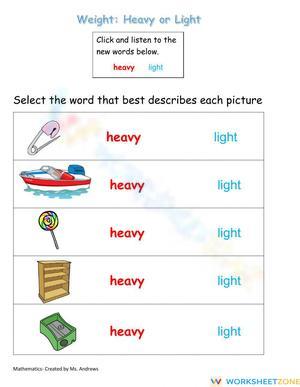 Grade 1 Science: Wight - Heavy or Light