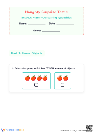 Comparing More and Fewer Worksheet | Grade K Essential Math