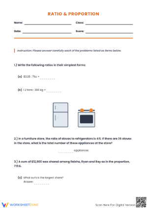 Printable Ratio & Proportion Worksheet | Grade 6-7 Math