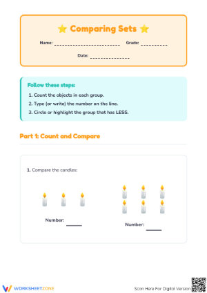 Printable Comparing Sets Less Worksheet | Kindergarten Math