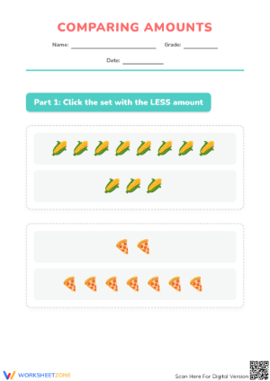 Grade K Comparing Amounts — Printable No-Prep Worksheet