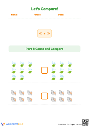 Printable Comparing Quantities Worksheet | Grade K-1 Math