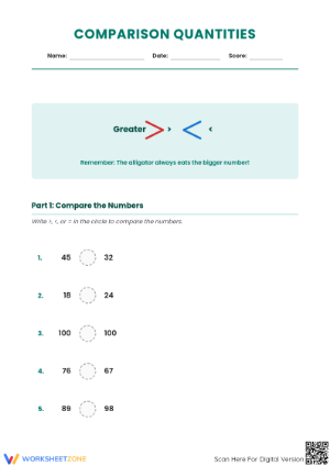 Printable Worksheet: Comparing Quantities Grades 2-4