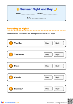 Night and Day Sorting Worksheet | Essential Grade K Math