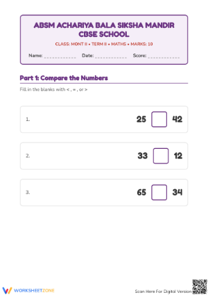 Grade 1 Number Comparison — Printable No-Prep Worksheet
