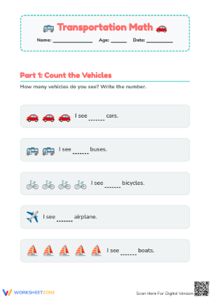Printable Preschool Math Worksheet: Transportation Comparison