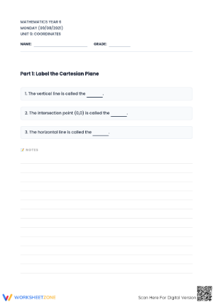 Essential Cartesian Plane & Coordinate Worksheet | Grade 6-7