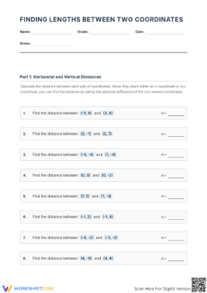 Finding Coordinate Distance Worksheet | Grade 9 Printable
