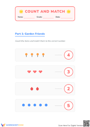 Grade K Counting 1-5 — Printable No-Prep Worksheet