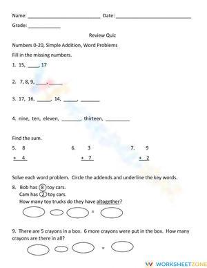 Numbers 0 to 20 Practice Math
