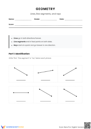 Printable Line, Segment, and Ray Worksheet | Grade 4