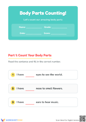 Body Parts Counting Worksheet | Essential Grade K Math