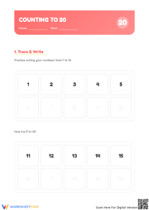 Essential Counting to 20 Worksheet | Grade K-1 Printable