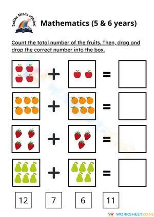 Counting Fruits: Math Worksheet for 5-6 Year Olds