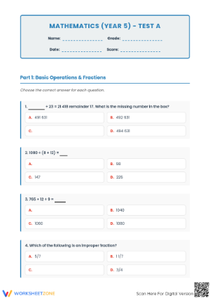 Grade 5 Math Essential Review: Printable Fractions