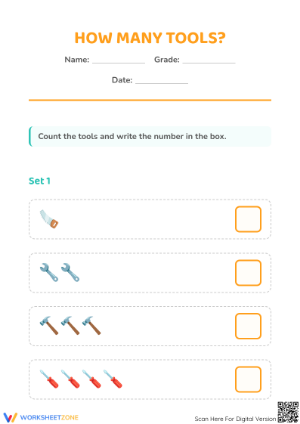 Printable Counting 1-5 Tools Worksheet | Grade K Math