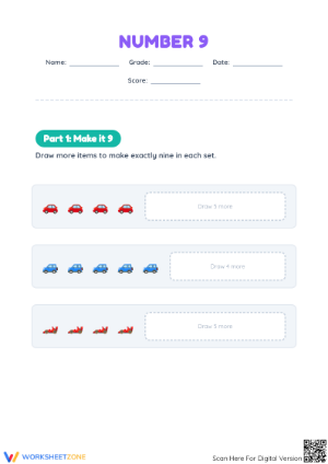 Making Sets of 9 Worksheet | Essential Grade K Math
