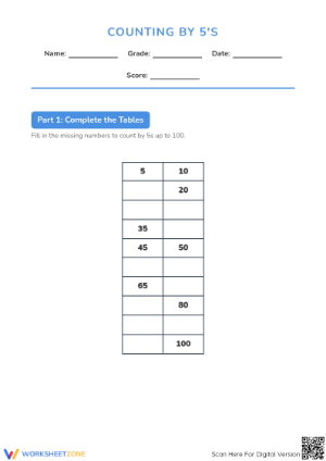 Printable Skip Counting by 5s Worksheet | Grade 2 Math