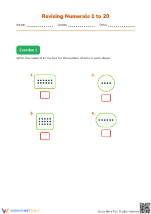 Printable Numerals 1 to 20 Counting Worksheet — Grade 1