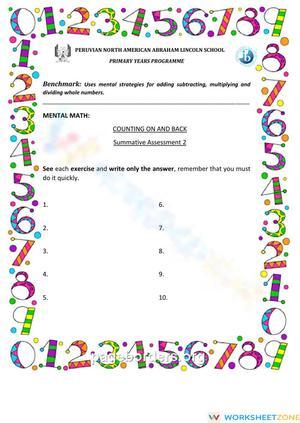 Count On and Back: Summative Worksheet