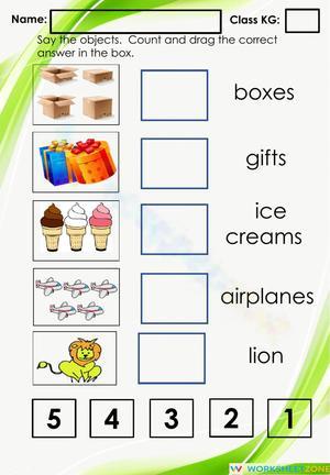 Matching Objects to Number Words Skills Worksheet