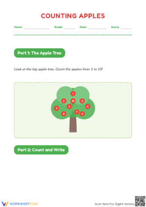 Printable Counting Apples Worksheet | Grade K-1 Math