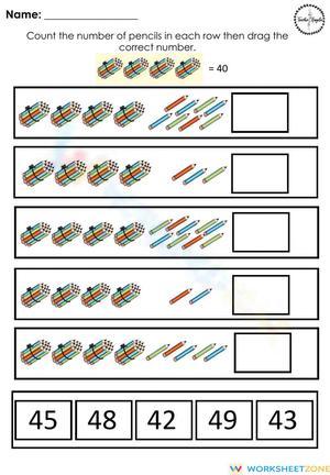 Counting Objects 41-50: Number Recognition Worksheet
