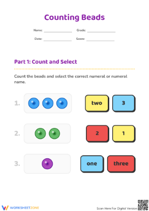 Printable Counting Beads Worksheet | Kindergarten Math Ready