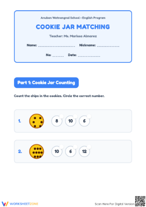Essential Cookies Counting and Match Worksheet | Kindergarten