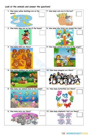 Math Worksheet: Counting Animals