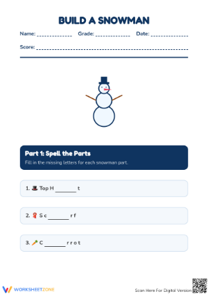 Printable Build a Snowman Counting 1-4 Worksheet | Grade K